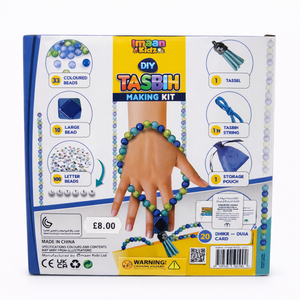 DIY Personalised Tasbih Making Kit & Dhikr Cards Set - Blue