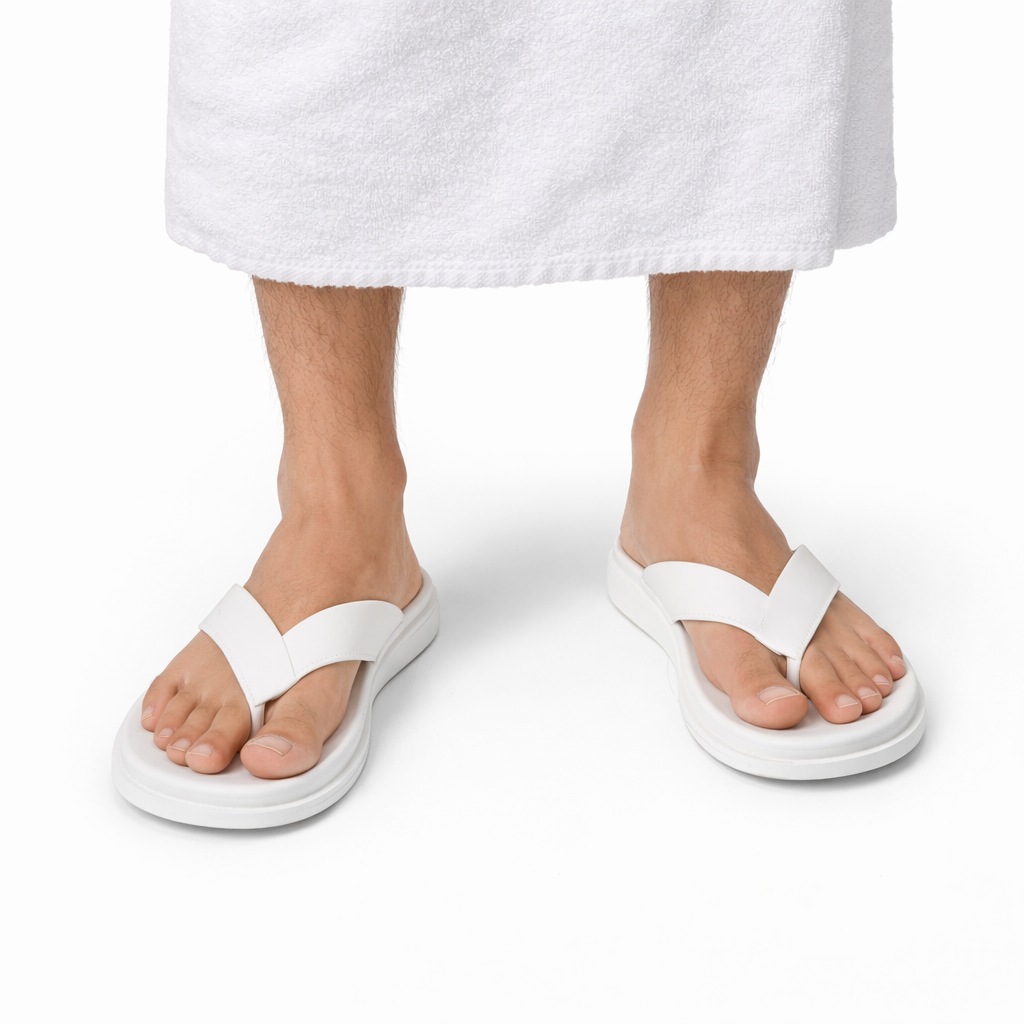 White Flip Flops/Slippers for Hajj & Umrah - Anti-Slip Soft Rubber Slippers for Men